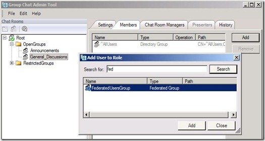 Lync GC Fed - add group to room