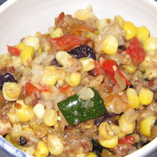 Roasted corn, peppers and zucchini with brown rice (comfort food for a hot August night)