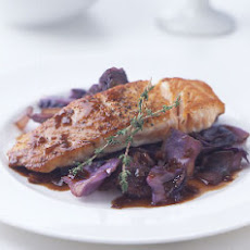 Pan-Seared Salmon Over Red Cabbage and Onions with Merlot Gastrique