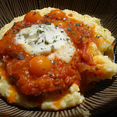 Cheesy Polenta with Grilled Cherry Tomato Sauce