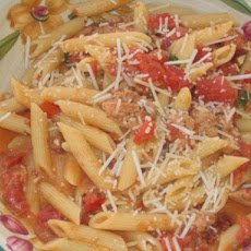 Pink Sauce With Sausage and Pine Nuts over Penne