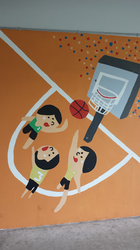Kids Playing Basketball Mural