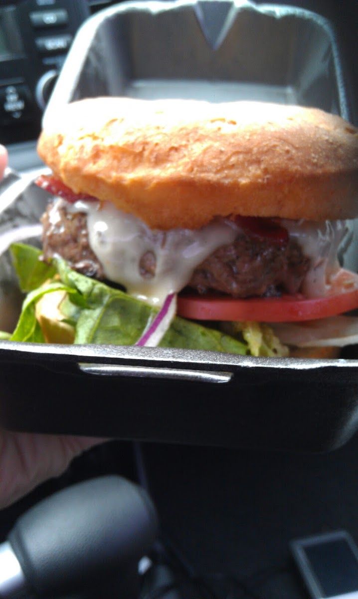 that's right a burger on a gluten free bun!!