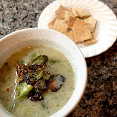 Velvety Sprout & Broccoli Soup with Garbanzo-Sesame Crackers