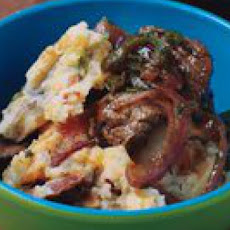 Mashed Super Skins with Steak-and-Pepper Hash