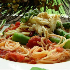 Spaghettini W/Crab, Asparagus & Sun-Dried Tomatoes
