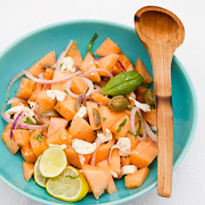 Cantaloupe Salad with Basil, Fresh Mozzarella & Onions
