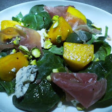 Spinach and Persimmon Salad with Prosciutto and Bleu