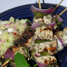 Grilled Chicken, Red Onion, and Mint Kebabs