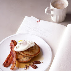 Poached Eggs with Bacon and Toasted Pecan Pancakes