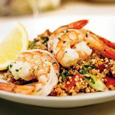 Mint-Marinated Shrimp with Tabbouleh, Tomatoes, and Feta