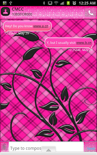 GO SMS - Pink Plaid Vines
