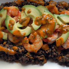 Shrimp with French Lentils and Roasted Tomato Vinaigrette