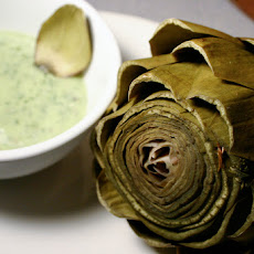 Steamed Artichokes with Eggless Basil Mayonnaise Dip