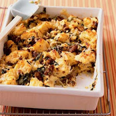Savory Bread Pudding with Sausage and Escarole