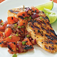 Grilled Salmon with Tomato-Olive Salsa