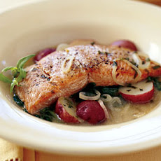 Seared Wild Salmon with New Potatoes and Dijon Broth