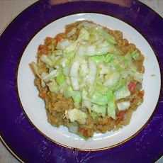 Dal and Rice With Spicy Fried Cabbage