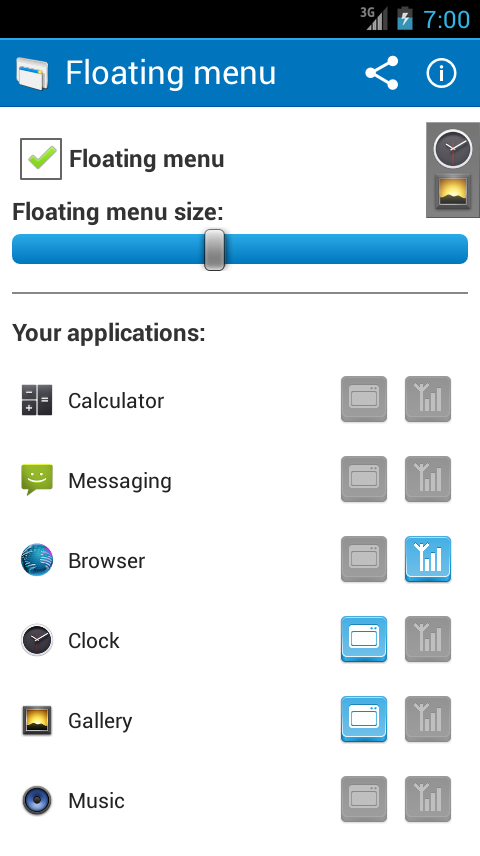 Android application Floating Menu screenshort