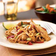 Pork Strips with Peanut Sauce and Rice Noodles