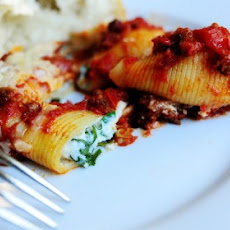 Three Cheese-Stuffed Shells with Meaty Tomato Sauce