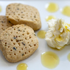 Oatmeal and Lavender Shortbread with Whipped Goat Cheese and Lemon Coulis