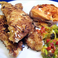 Coconut Chicken With Mango Salsa, Cinnamon Butter Sweet Potatoes