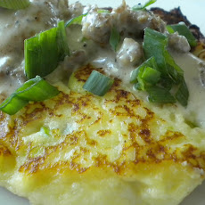 Scallion Potato Cakes with Sausage Gravy