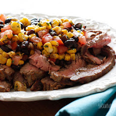 Grilled Flank Steak with Black Beans Corn and Tomatoes