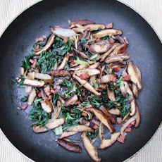 Mushroom Saute with Greens, Pancetta, and Wild Mushroom-infused Olive Oil
