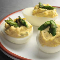 Chèvre Deviled Eggs with Asparagus Recipe