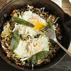 Brussels Sprouts Hash with Fried Sage and Soft Cooked Eggs