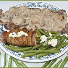Beef Cubes With Mushrooms, Onions and Cheese