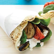 Grilled Eggplant Naan Wraps with Tahini-Yogurt Dressing