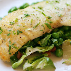 Seared Cod with Peas, Pancetta, and Wilted Lettuce