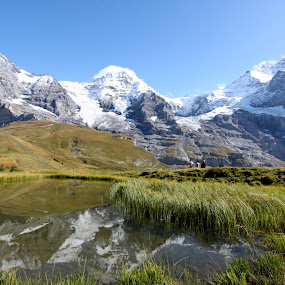Eiger, Monch, Jungfrau by Jason Kiefer - Landscapes Mountains & Hills