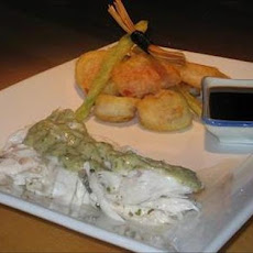 Baked Whole Fish With Tahini Sauce and Tempura Vegetables