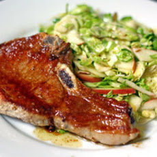 Pork Chops with Shaved Brussels Sprouts and Apple Salad