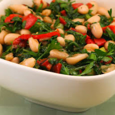 White Bean Salad Recipe with Roasted Red Pepper, Arugula, and Parsley