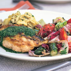 Chicken Under a Brick with Fresh Herb and Garlic Sauce