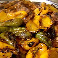 Grilled Pork Chops with Long Hots and Yellow Bell Peppers