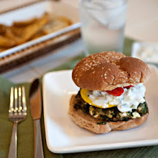 Greek Spinach Feta Burgers with Cucumber Yogurt Sauce