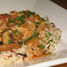 Rabbit in a White Wine, Bacon, Onion and Mushroom Sauce