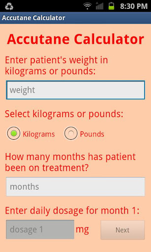 Accutane Calculator