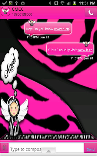 GO SMS - Pink Zebra Angel