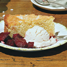 Cornmeal Cake with Buttermilk Ice Cream and Rhubarb Compote