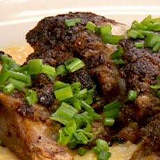 Sun-Dried Tomato Pesto-Crusted Chicken Breast over Creamy Herb Polenta