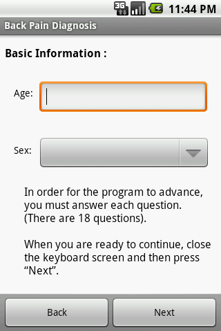 Back Pain Self Diagnosis App