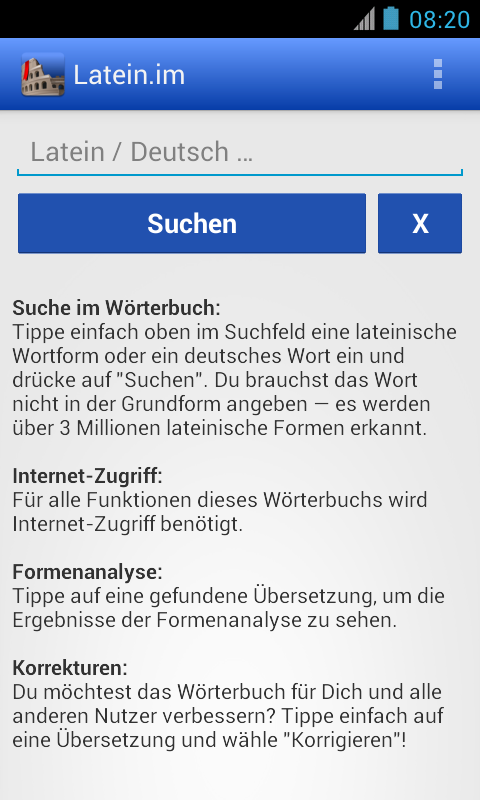 Android application Latein-Wörterbuch mit Formenanalyse – Latein.me screenshort