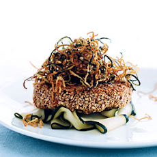 Sesame Tuna Burgers with Fried Shoestring Zucchini